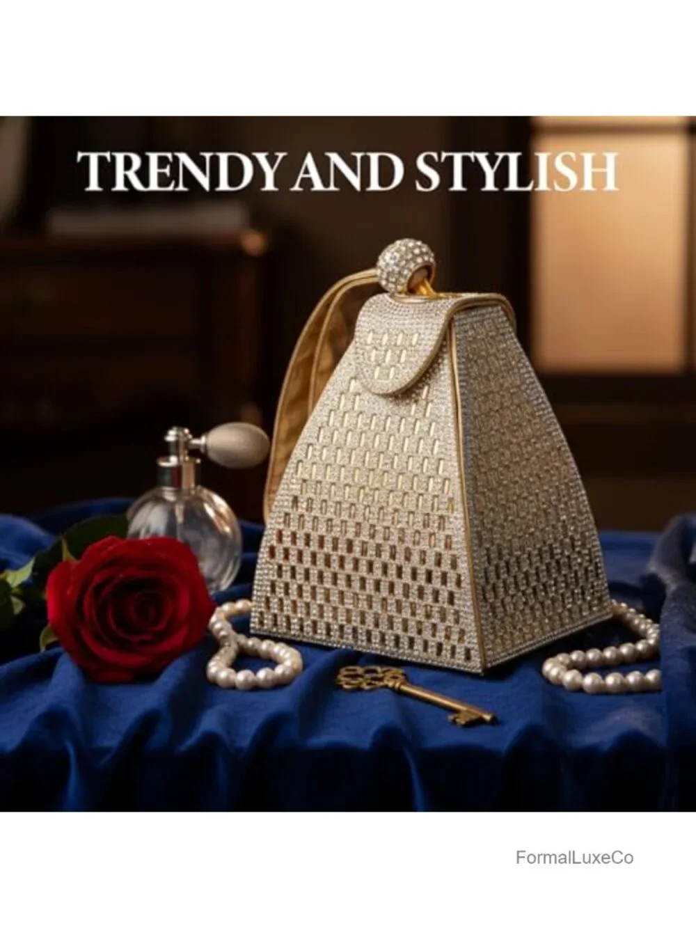 Rhinestone Clutch Evening Bag Pyramid Shape Sparkly Glitter Handbag